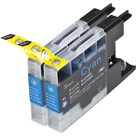 2 Pack Brother LC77C Cyan Compatible Extra High-Yield Ink Cartridges