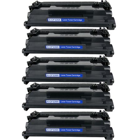 5 Pack HP 26X Black Compatible High-Yield Toner Cartridge (CF226X)