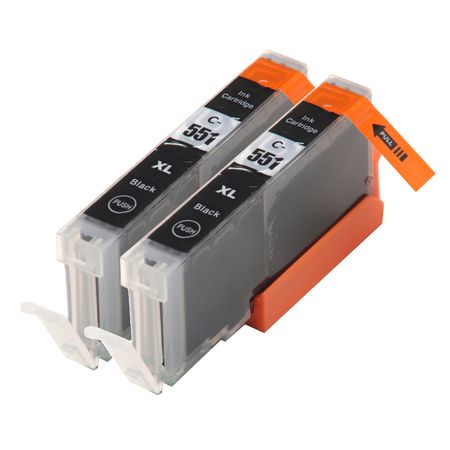 2 Pack Canon CLI-551XL Black Compatible High-Yield Ink Cartridges