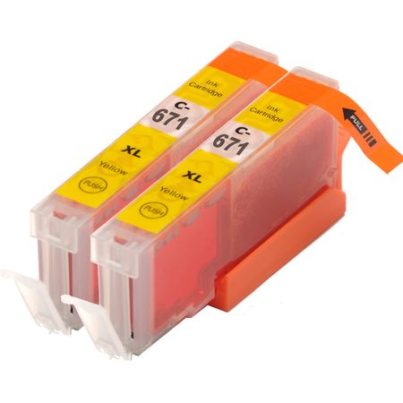 2 Pack Canon CLI-671XL Yellow Compatible High-Yield Ink Cartridges